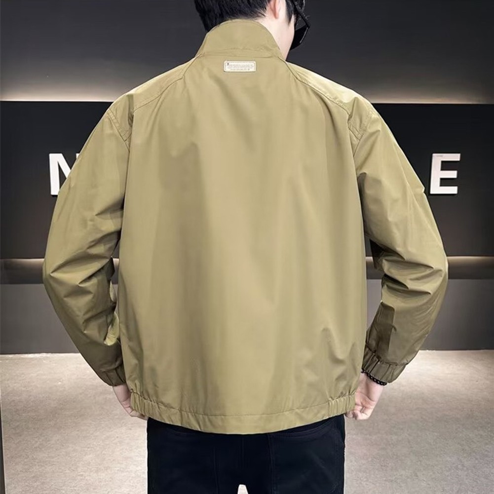 Mens Solid Color Casual Jacket Stand Collar Outerwear with Pockets Daily Style - Picture 13 of 16