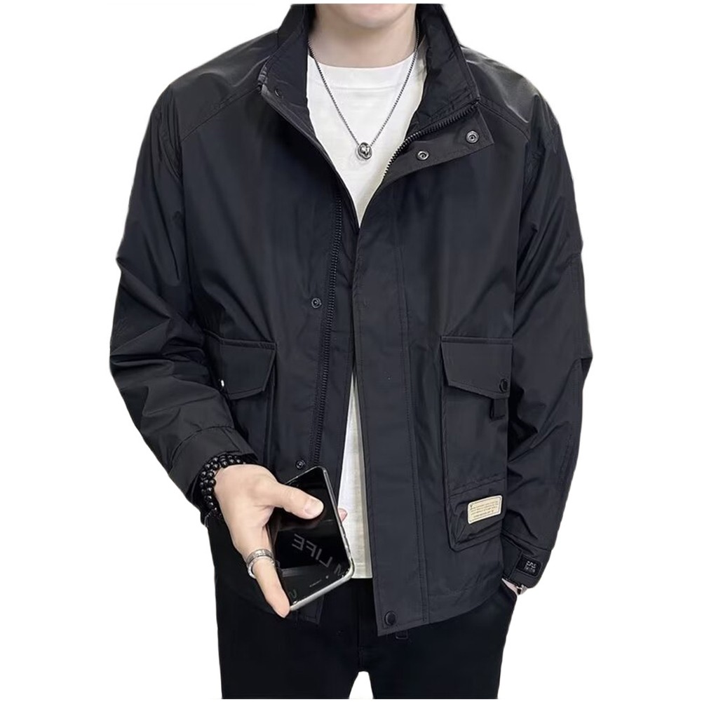 Mens Solid Color Casual Jacket Stand Collar Outerwear with Pockets Daily Style - Picture 15 of 16