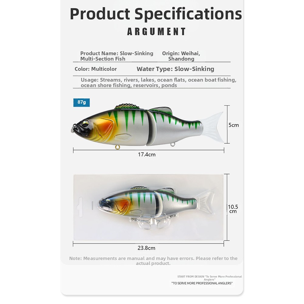 Fishing Lure Two Section 174cm Slow Sinking Hard Baits for Lakes and Reservoirs - Picture 22 of 26