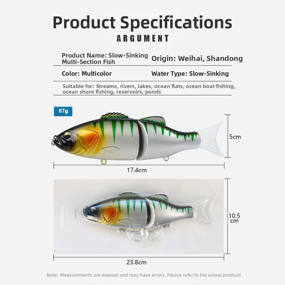 Fishing Lure Two Section 174cm Slow Sinking Hard Baits for Lakes and Reservoirs - Picture 24 of 26