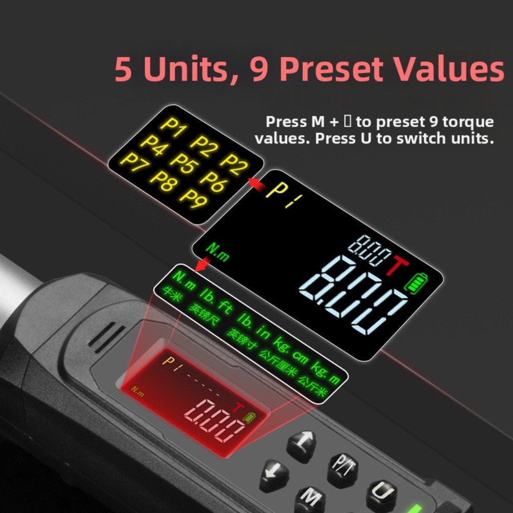 Digital Torque Wrench 14 38 12in with Multiple Units and Data Storage Feature