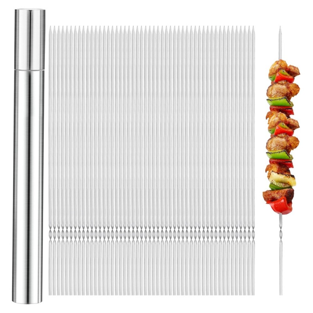 2030 Pieces Stainless Steel Skewers with Storage Tube 35cm for Outdoor Cooking