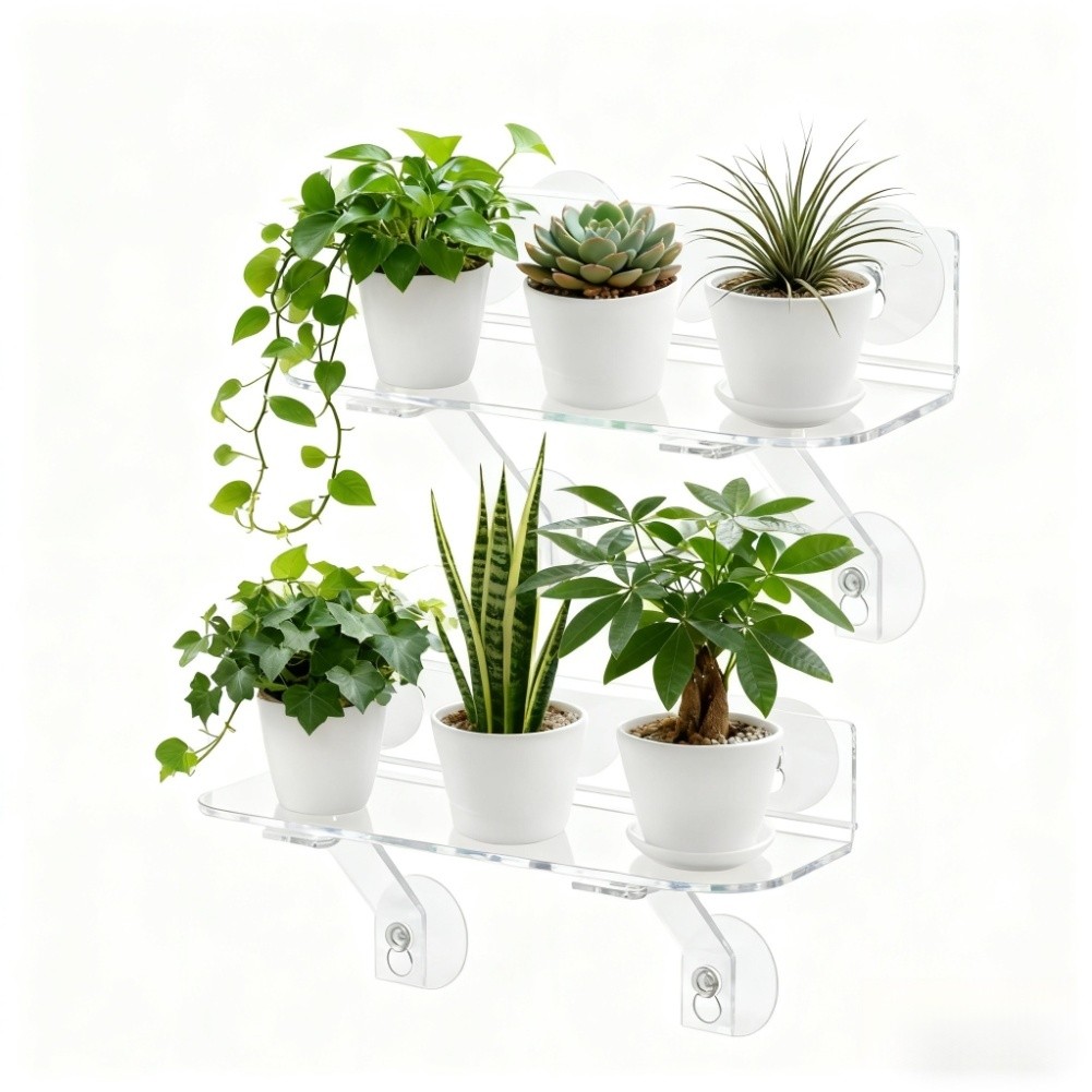 12 Inch Acrylic Window Plant Shelf Set with Space Saving Design for Home Use