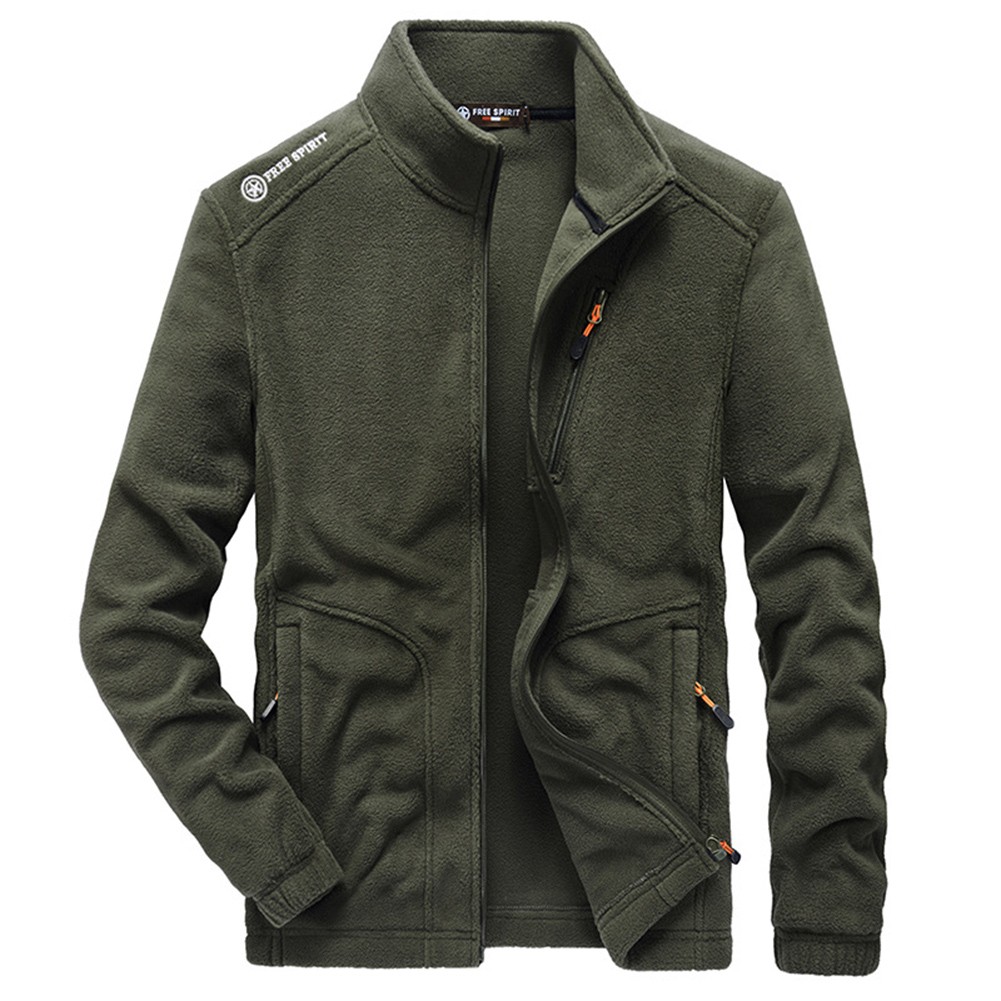Men Plush Sweatshirt Stand Collar Jacket For Polar Fleece Outdoor Casual Wear - Picture 16 of 30