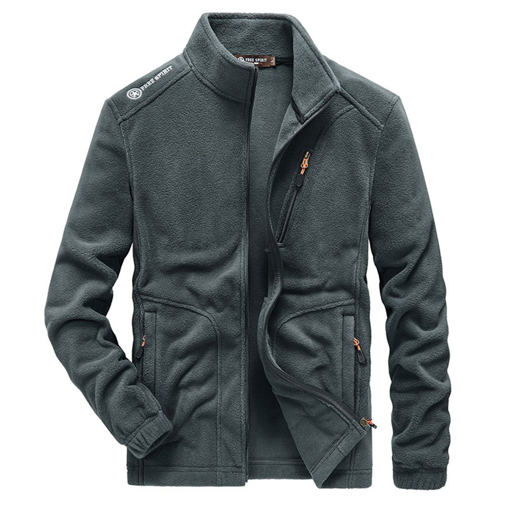 Men Plush Sweatshirt Stand Collar Jacket For Polar Fleece Outdoor Casual Wear - Picture 18 of 30