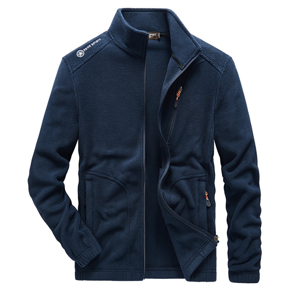 Men Plush Sweatshirt Stand Collar Jacket For Polar Fleece Outdoor Casual Wear - Picture 21 of 30