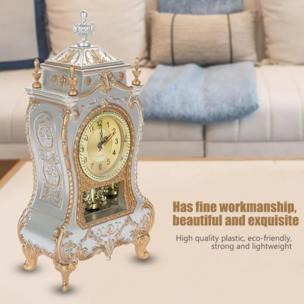 Classic European Antique Table Clock Silent Sweep Second for Study Room