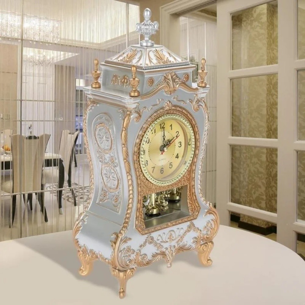 Classic European Antique Table Clock Silent Sweep Second for Study Room