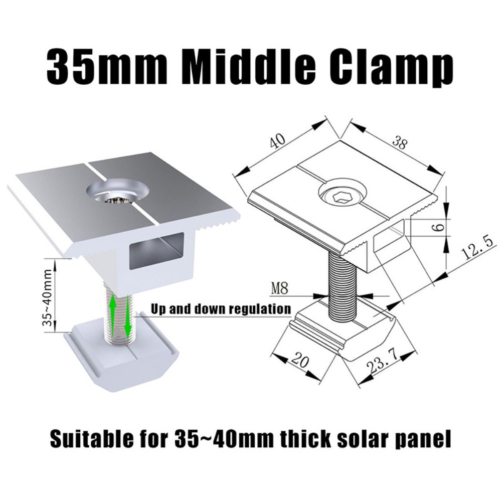 35 mm Solar Panel Centre Clamps Aluminium Alloy Mounting Brackets 48 Pack