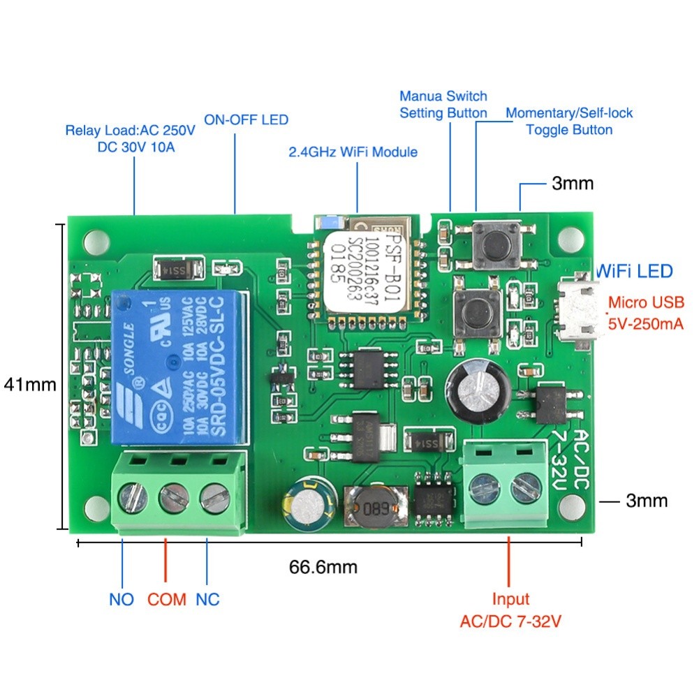 Smart Switch Module with Relay 5V 32V for EWELINK Inching and Self Lock Control