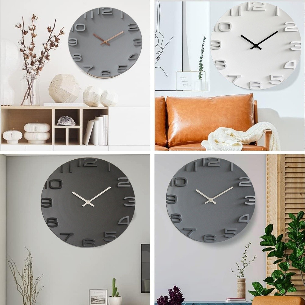 For Office Home Use 34 8cm Wall Clock Silent Battery Powered Modern 3D Design