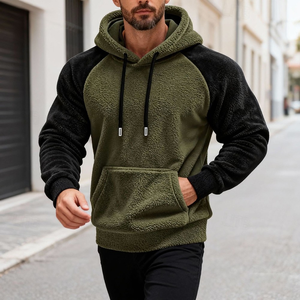 Loose Fit Men Loose Sweatshirt Regular Length Raglan Splicing Hooded Design - Picture 17 of 56