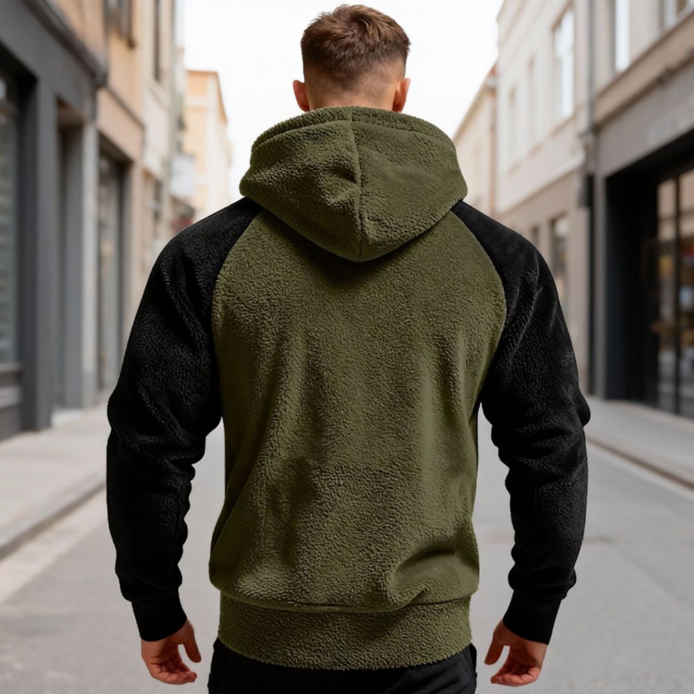 Loose Fit Men Loose Sweatshirt Regular Length Raglan Splicing Hooded Design - Picture 20 of 56