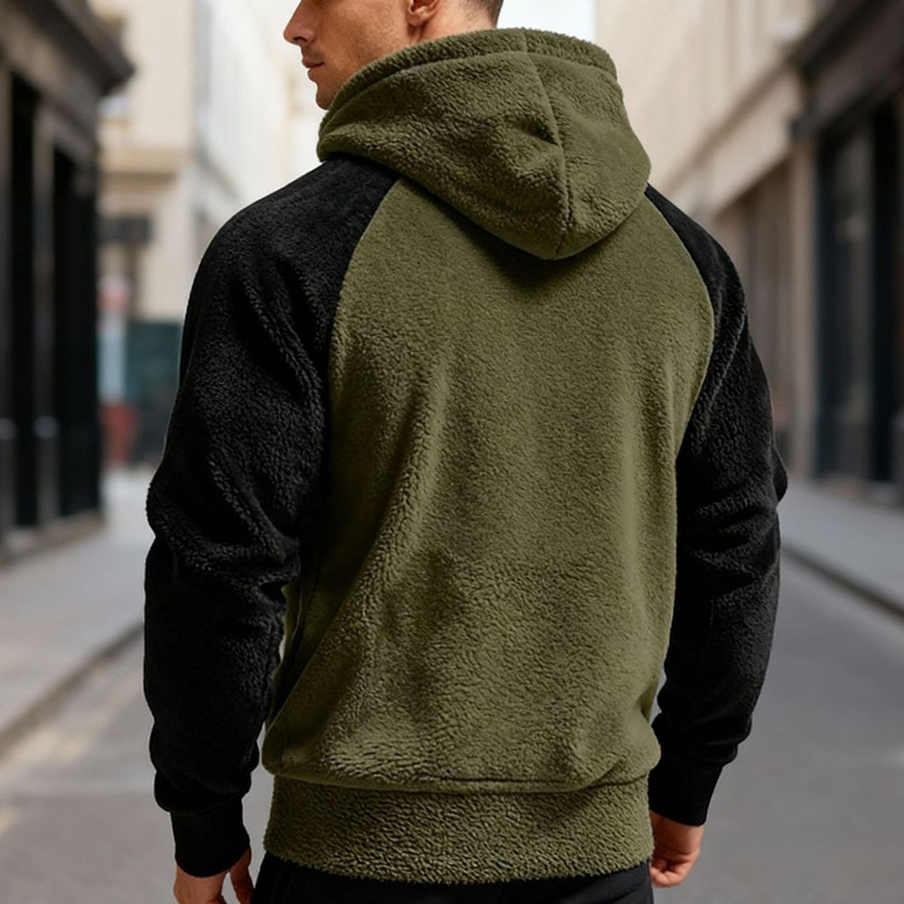 Loose Fit Men Loose Sweatshirt Regular Length Raglan Splicing Hooded Design - Picture 19 of 56