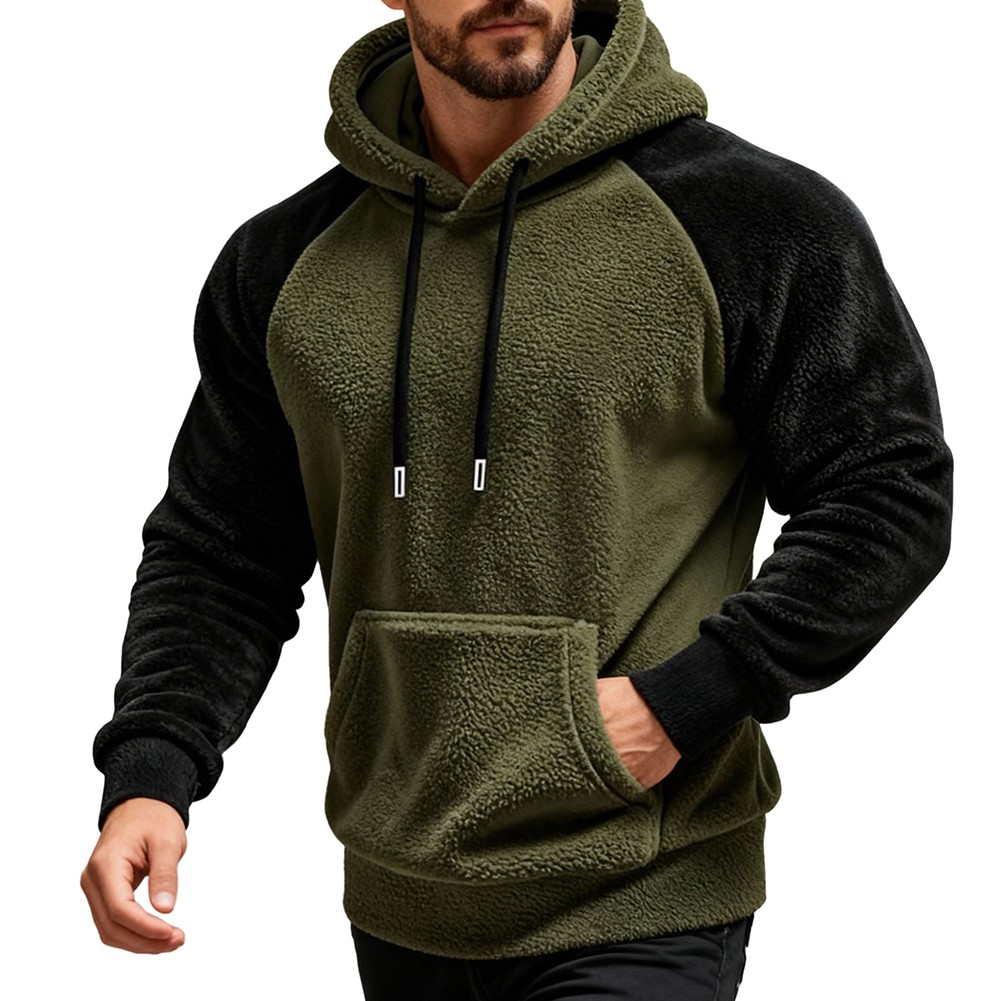 Loose Fit Men Loose Sweatshirt Regular Length Raglan Splicing Hooded Design - Picture 13 of 56