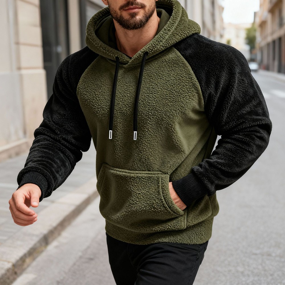 Loose Fit Men Loose Sweatshirt Regular Length Raglan Splicing Hooded Design - Picture 18 of 56