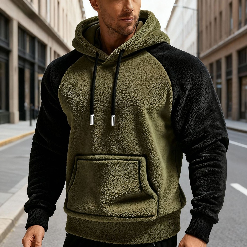 Loose Fit Men Loose Sweatshirt Regular Length Raglan Splicing Hooded Design - Picture 14 of 56