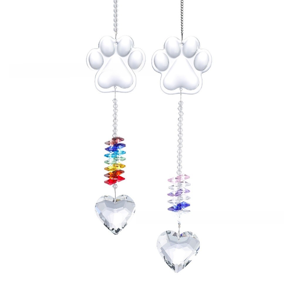 Pet Memorial Glass Sun Catchers 2 PCS Set Paw Print Hanging Decoration