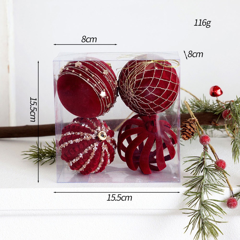 4pcs 8cm Red Ball Ornaments for Christmas Tree and Festive Decorations - Picture 11 of 11