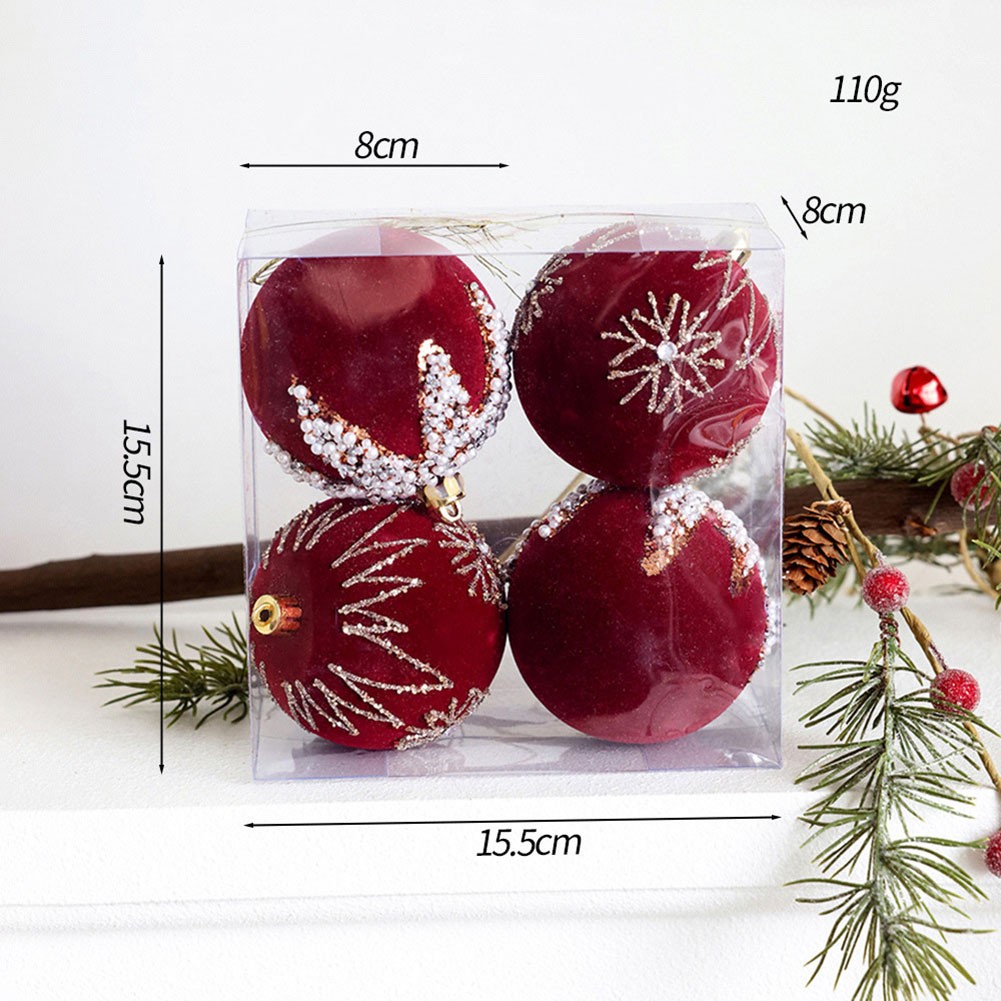 4pcs 8cm Red Ball Ornaments for Christmas Tree and Festive Decorations - Picture 9 of 11