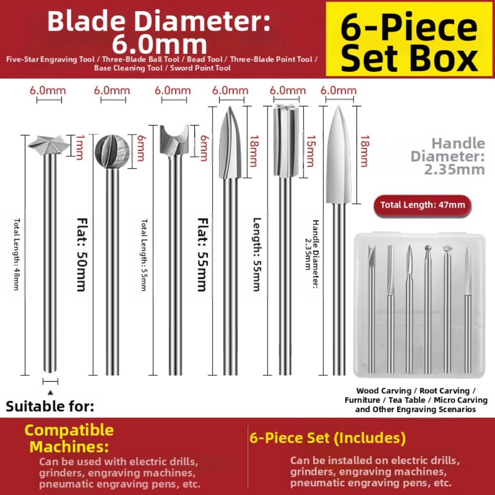 Multi Size Engraving Drill Bits Set for Use with Electric and Pneumatic Tools