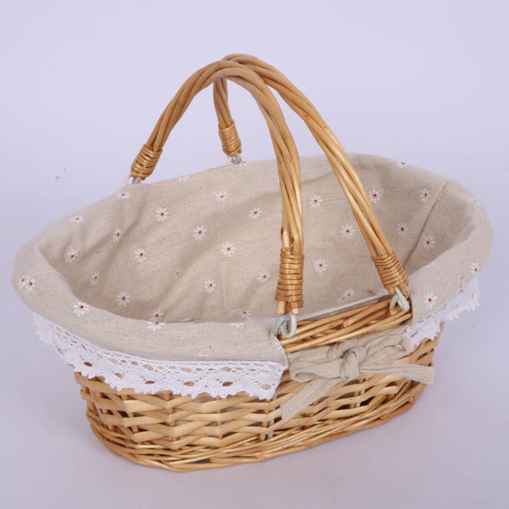 Multiuse Woven Basket with Handle Hand Woven Willow and Grass Material