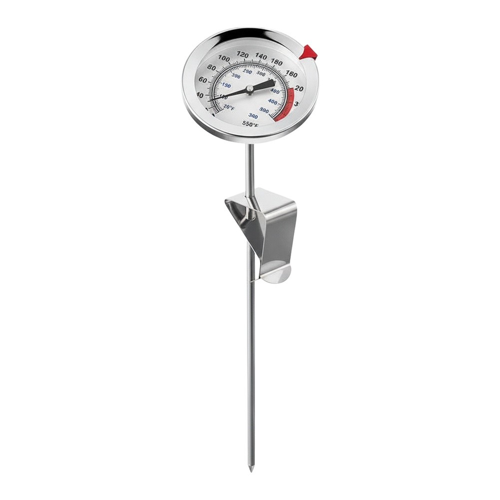 Kitchen oil thermometer with for stand for frying grilling baking and