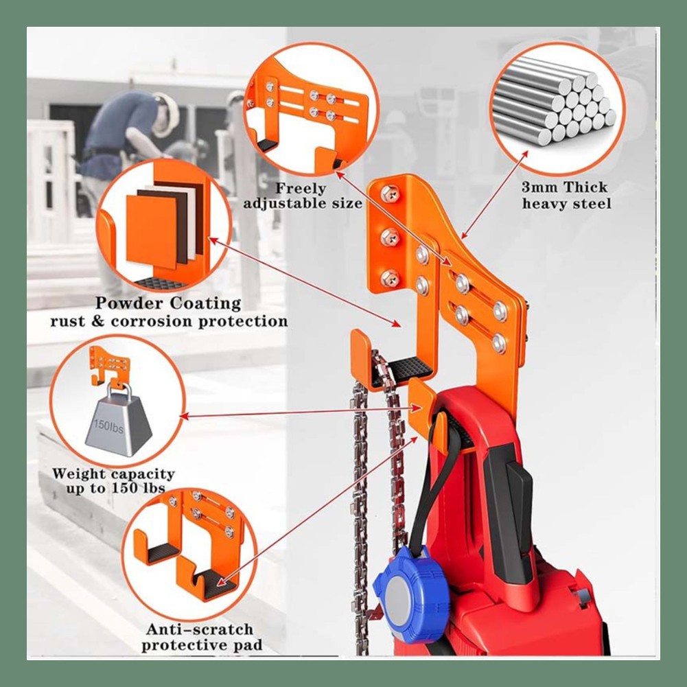 Heavy Duty Chainsaw Holder Wall Mount with Adjustable Hooks and Sponge Padding