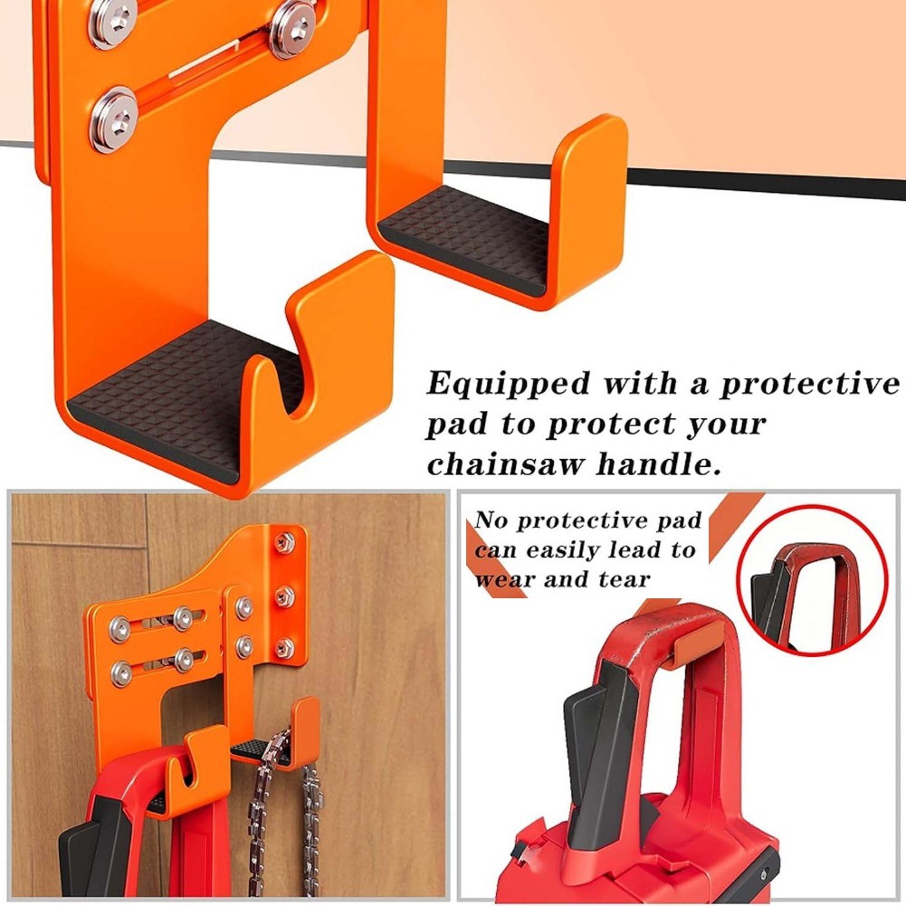 Heavy Duty Chainsaw Holder Wall Mount with Adjustable Hooks and Sponge Padding