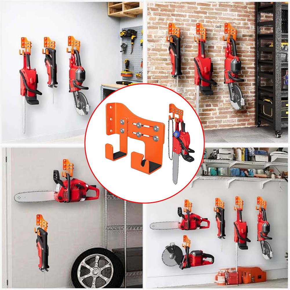 Heavy Duty Chainsaw Holder Wall Mount with Adjustable Hooks and Sponge Padding