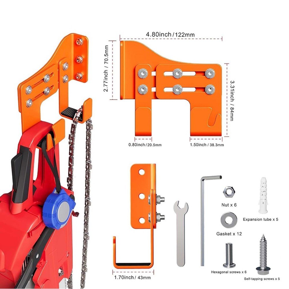 Heavy Duty Chainsaw Holder Wall Mount with Adjustable Hooks and Sponge Padding