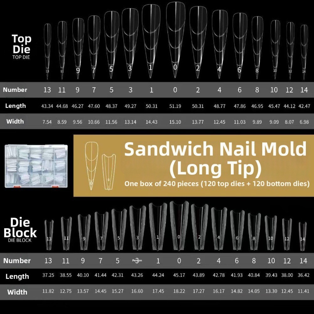 240Pcs Original Sandwich Nails Nail Molds for Fast Long Coffin Nail Extensions