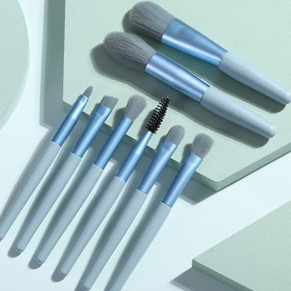 Compact 8 Piece Makeup Brush Set for Eyeshadow Concealer and Blush Application