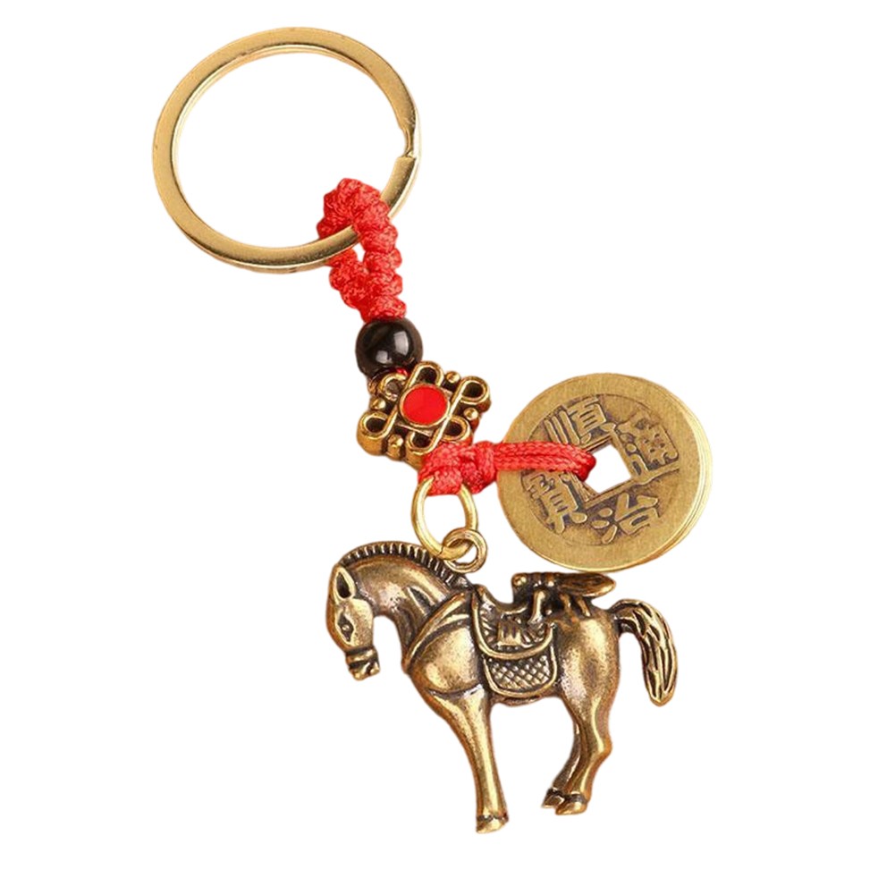 Brass War Horse Sculpture Keychain Pendant Decorative Figure for Accessories