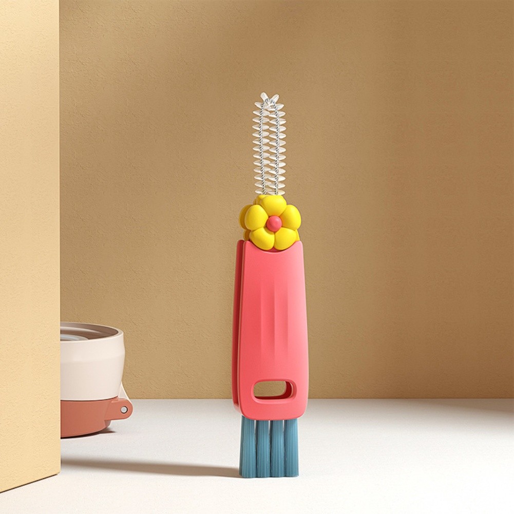 Easy grip portable crevice brush for bottles cups and other narrow spaces