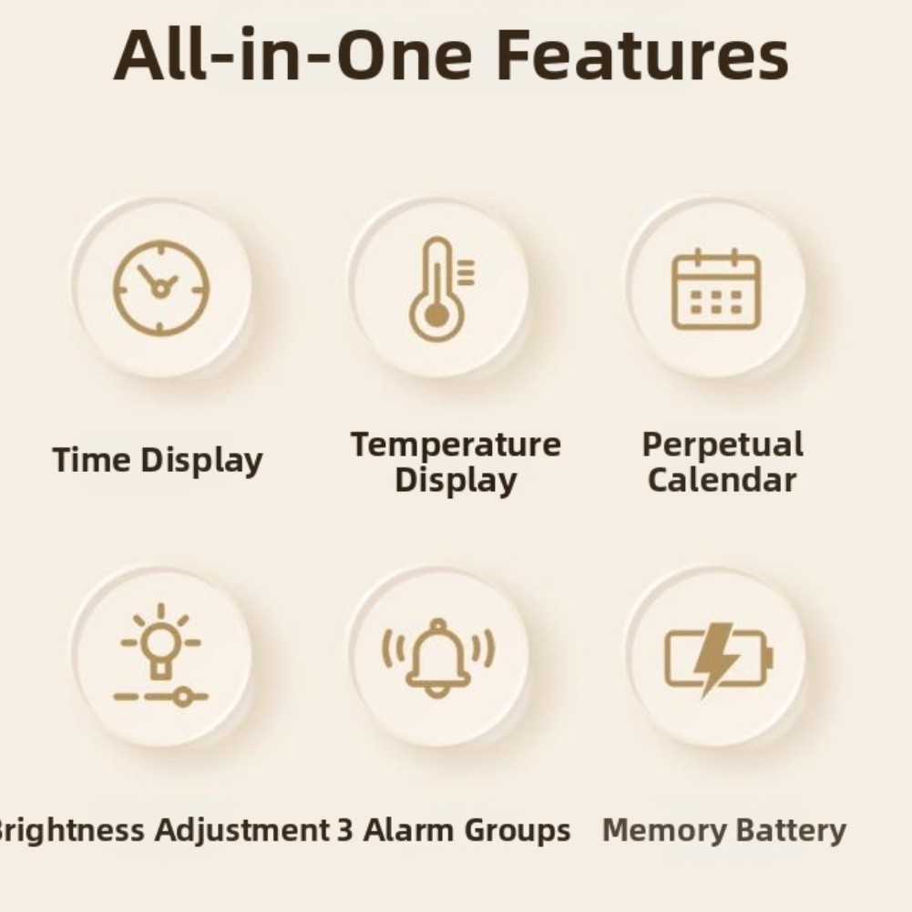 Desk Digital Alarm Clock with LED Display Time Date Temperature Portable