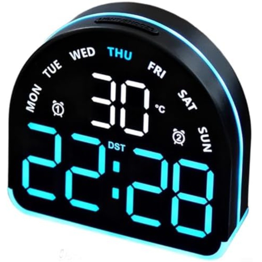 LED Alarm Clock For Relaxation Dual Time Temp Display Three-stage Brightness