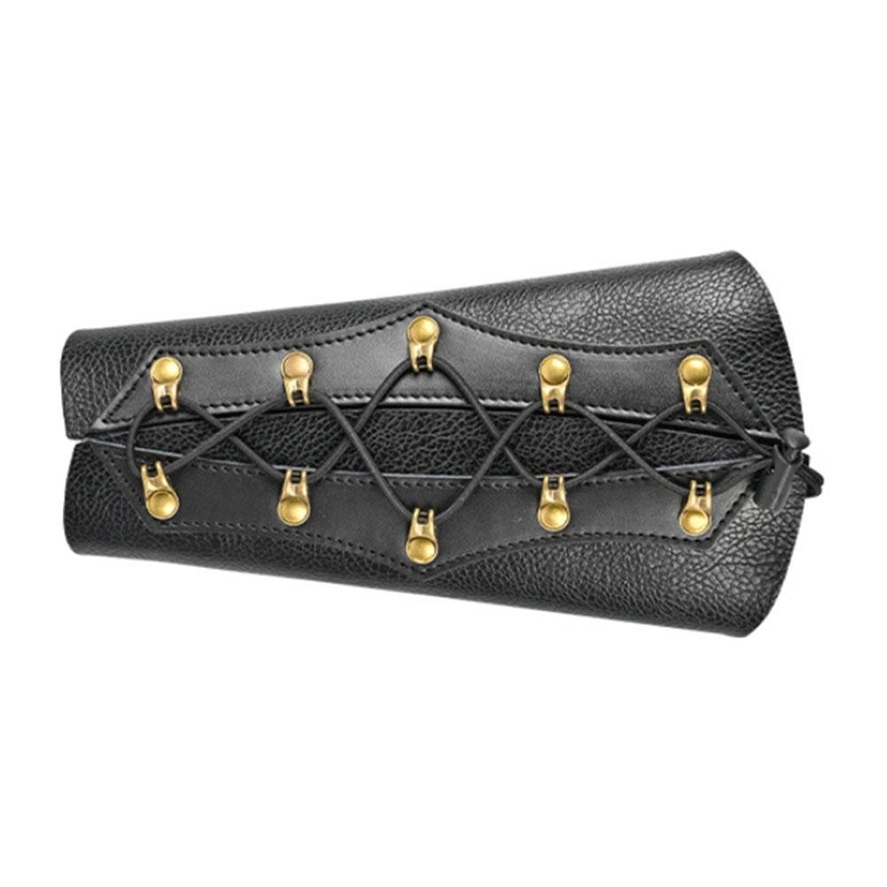 Leather Arm Guard Full Forearm Coverage Recoil Protection Brass Buckles