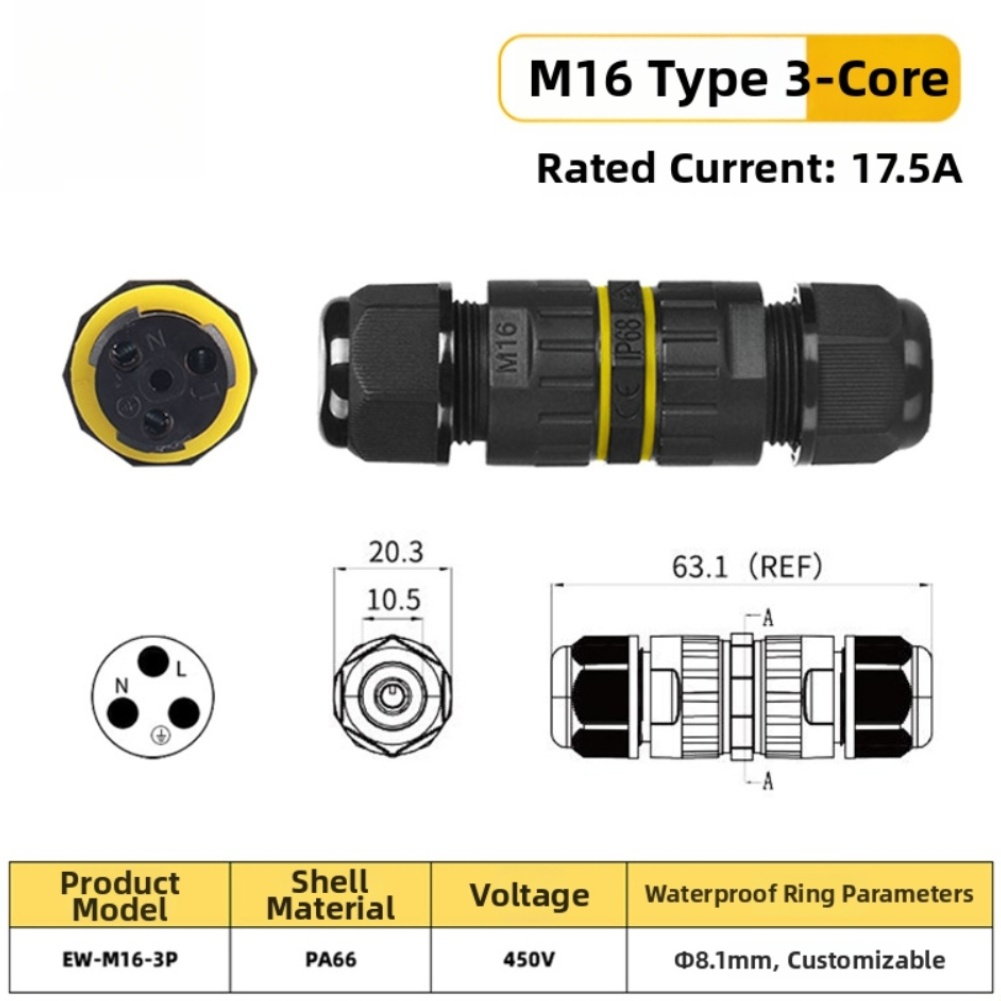 Compact IP68 Junction Box 3 Pin Waterproof Electrical Connector for Wiring