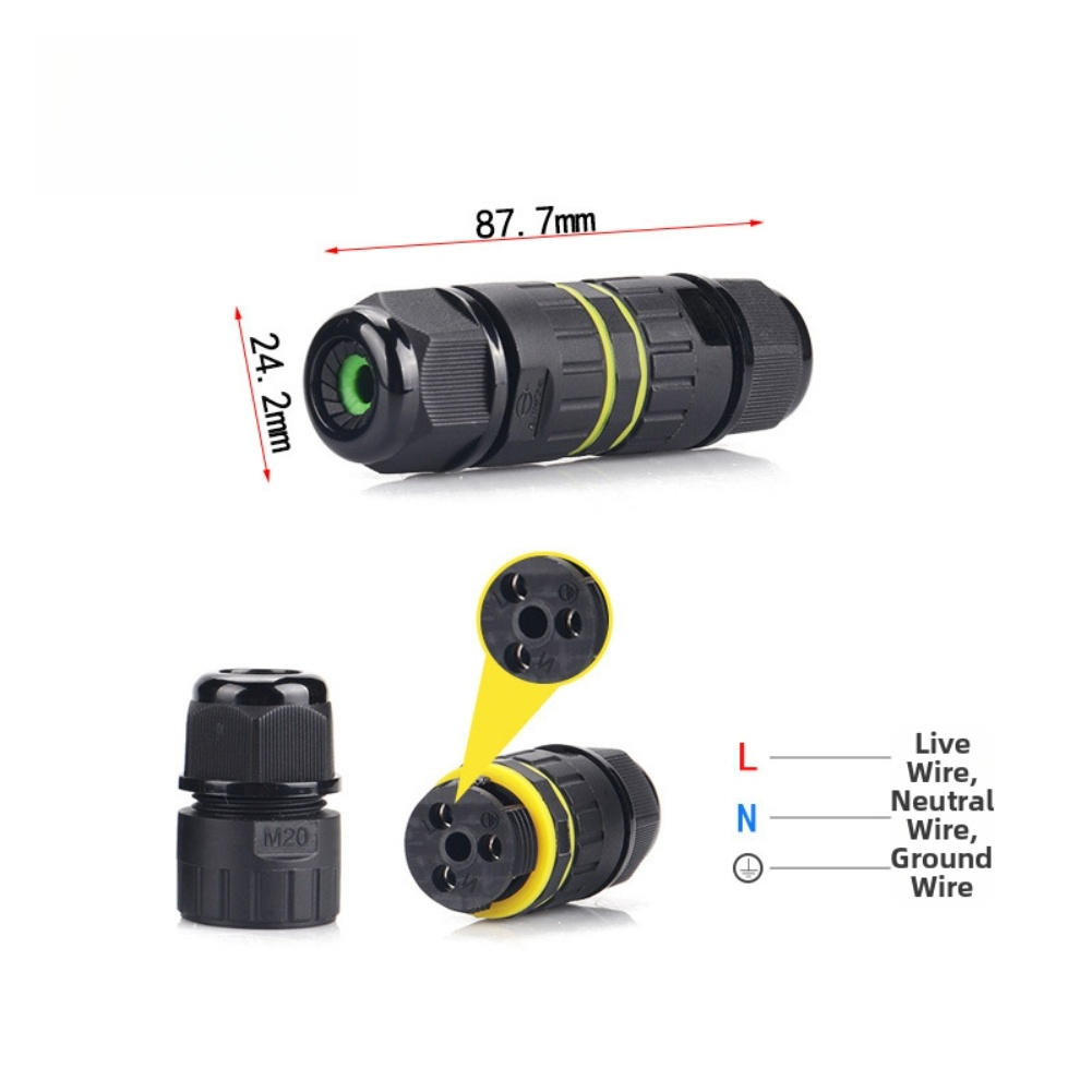 Compact IP68 Junction Box 3 Pin Waterproof Electrical Connector for Wiring