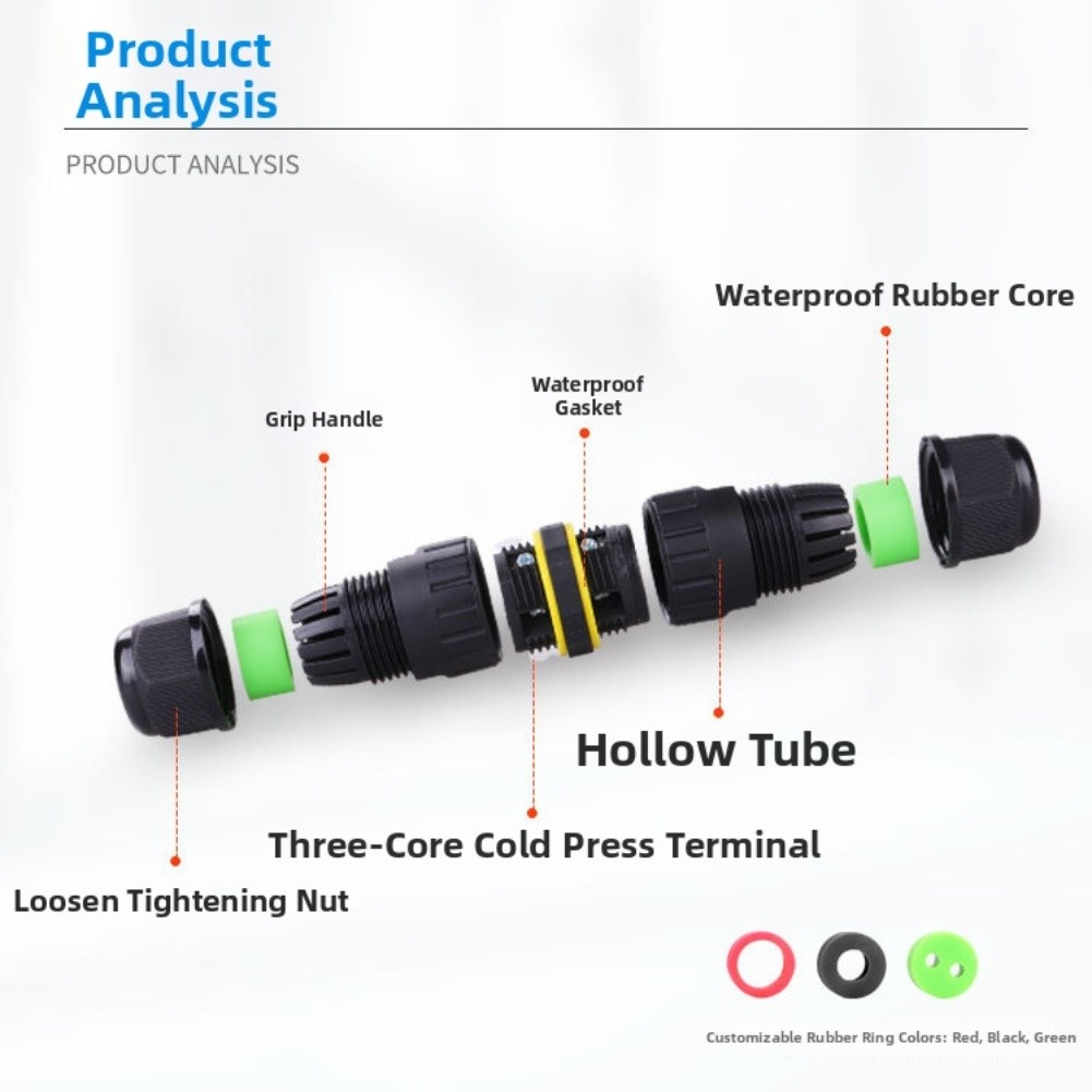 Compact IP68 Junction Box 3 Pin Waterproof Electrical Connector for Wiring