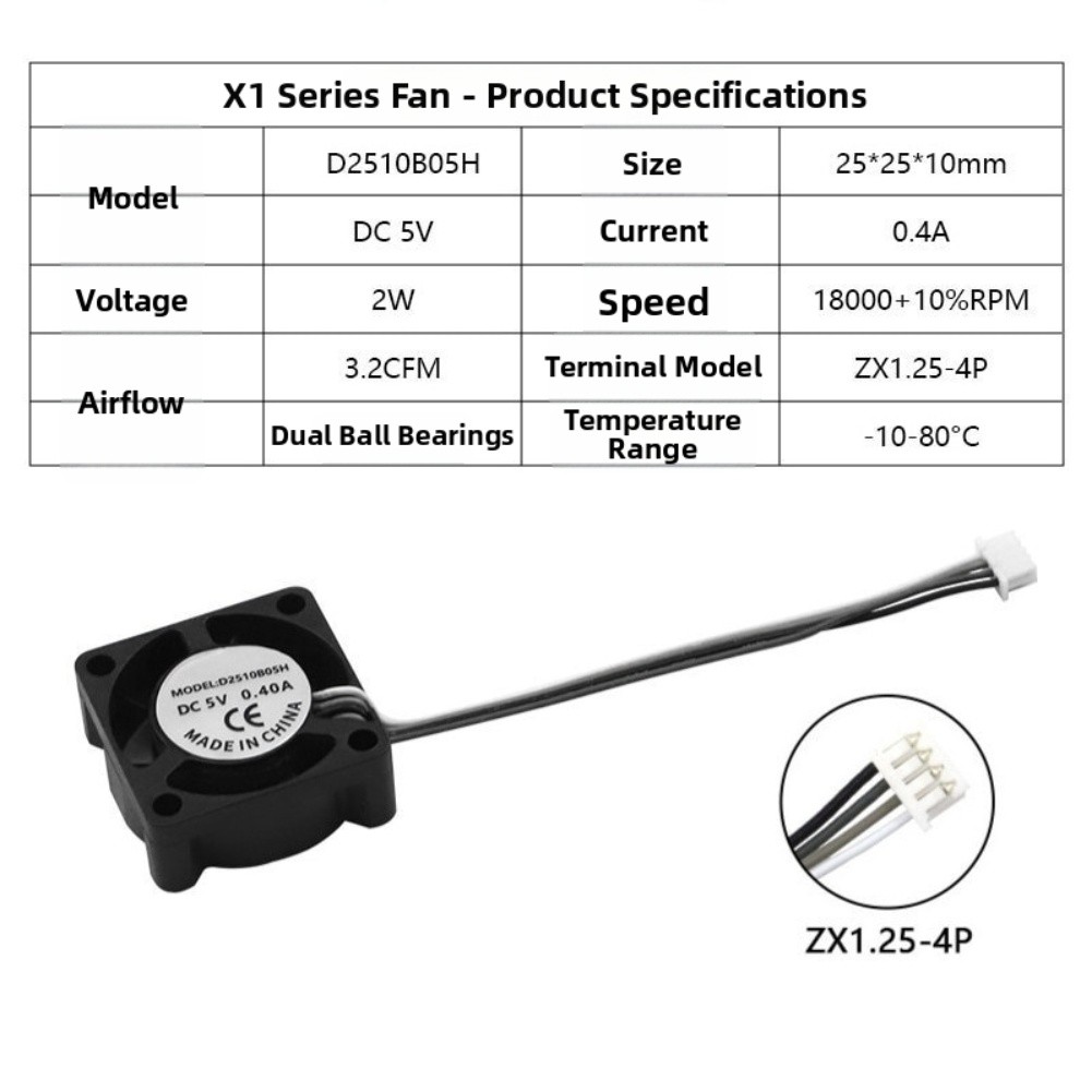 2510 axial flow fan for hot end double ball bearing fit P1S/X1C series printers
