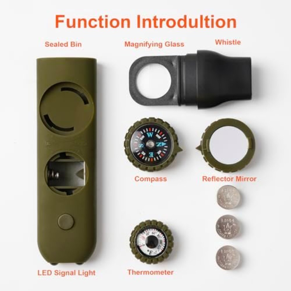 Hiking Navigation Tool Built-in Whistle LED Navigation Light Thermometer
