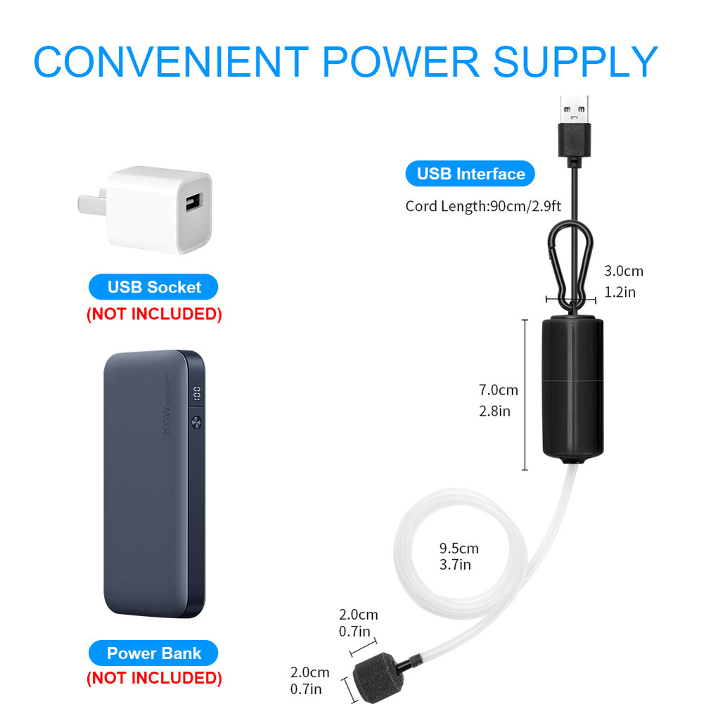 USB Aquarium Air Pump Silent Oxygenator for Fish Tank 5V-6V/1w Portable