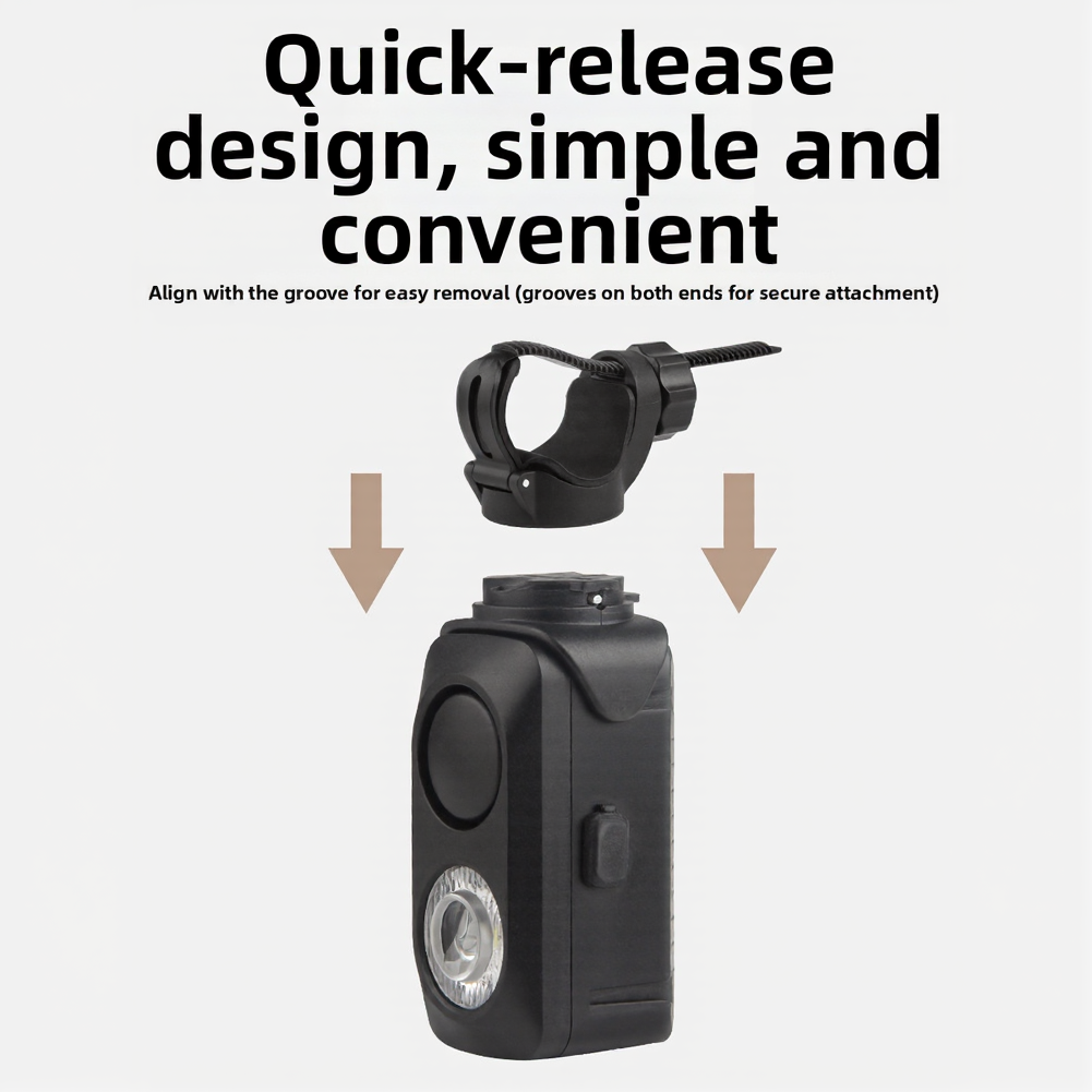 USB Bicycle Headlight with Loud For horn 120dB Quick Release Adjustable Beam