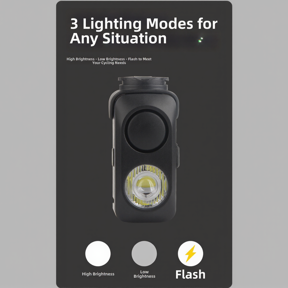 USB Bicycle Headlight with Loud For horn 120dB Quick Release Adjustable Beam