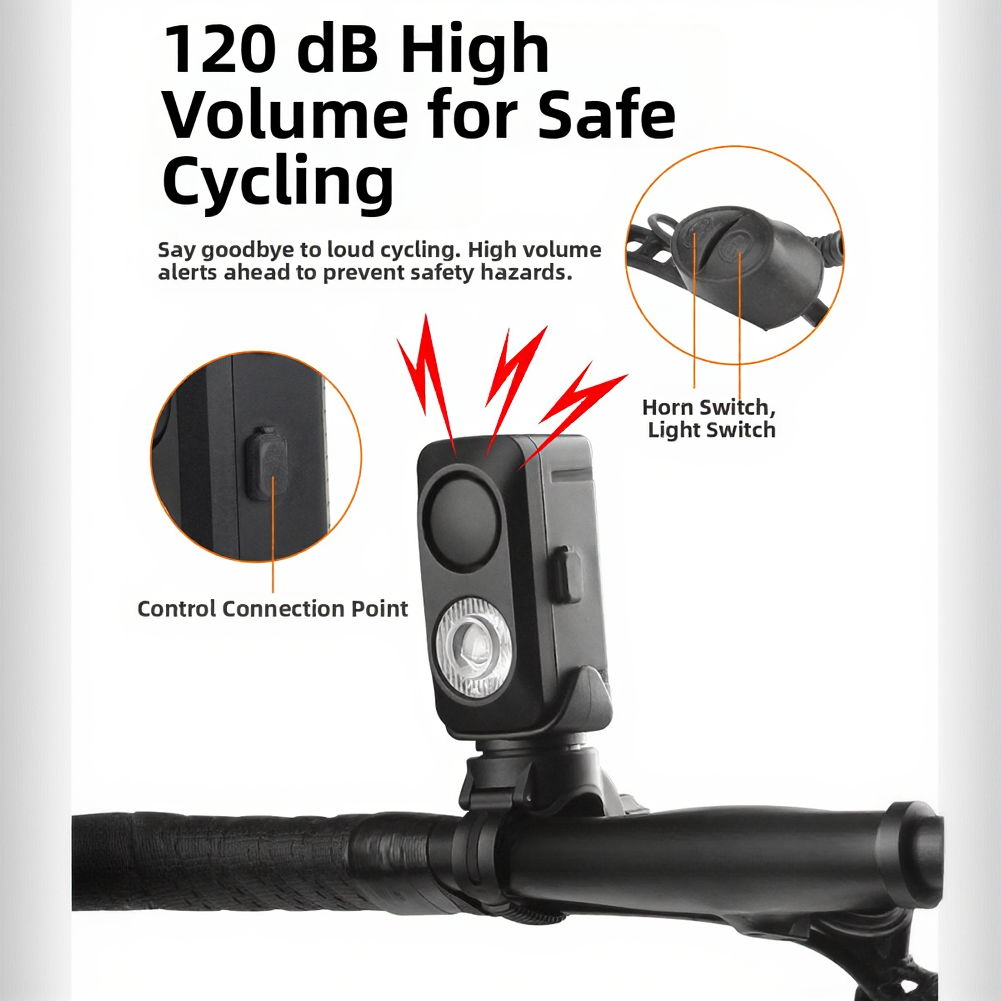 USB Bicycle Headlight with Loud For horn 120dB Quick Release Adjustable Beam
