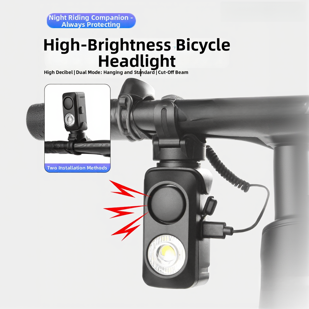 USB Bicycle Headlight with Loud For horn 120dB Quick Release Adjustable Beam