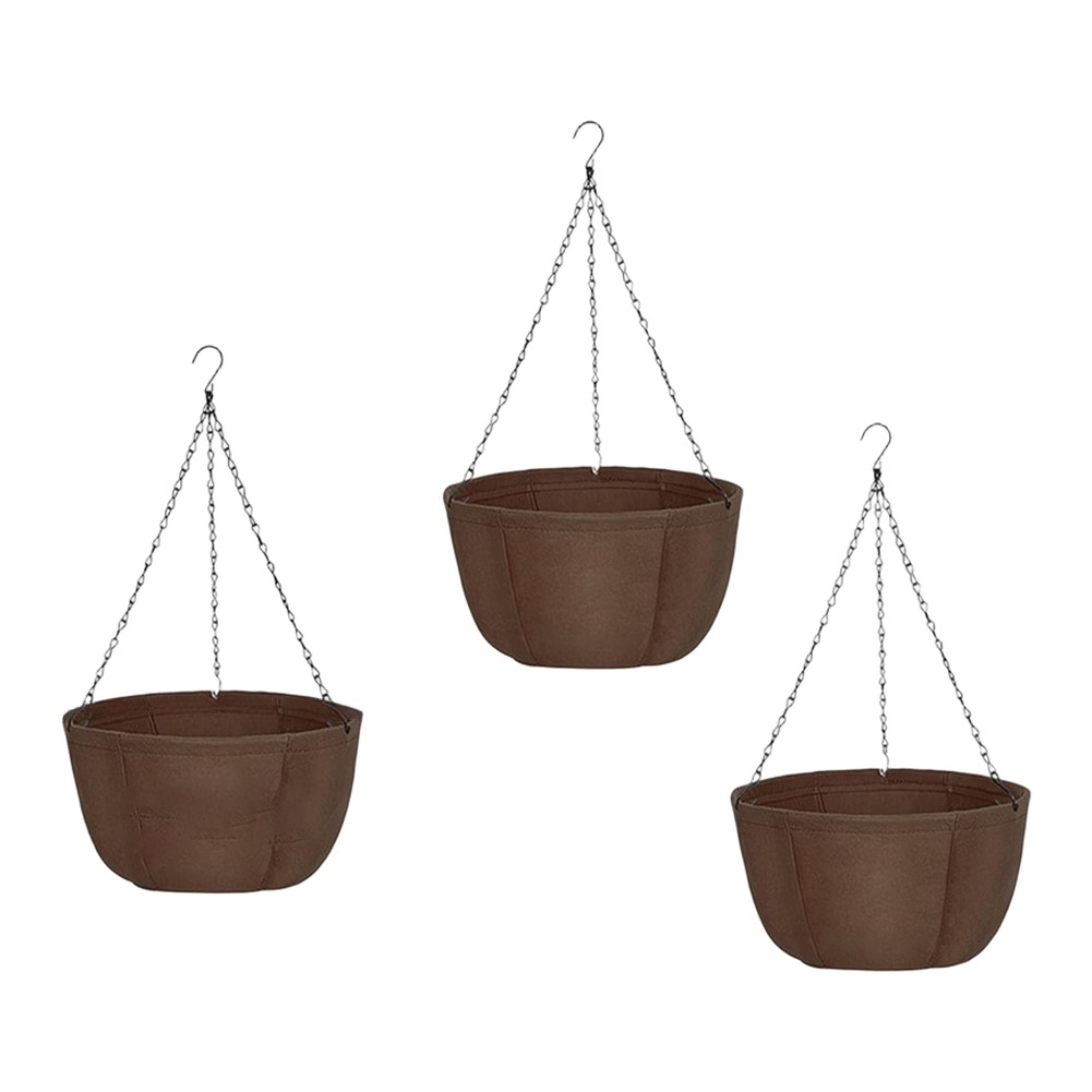 3 Piece 10/12in Hanging Planters for Plants For Indoor Outdoor Non Woven Brown