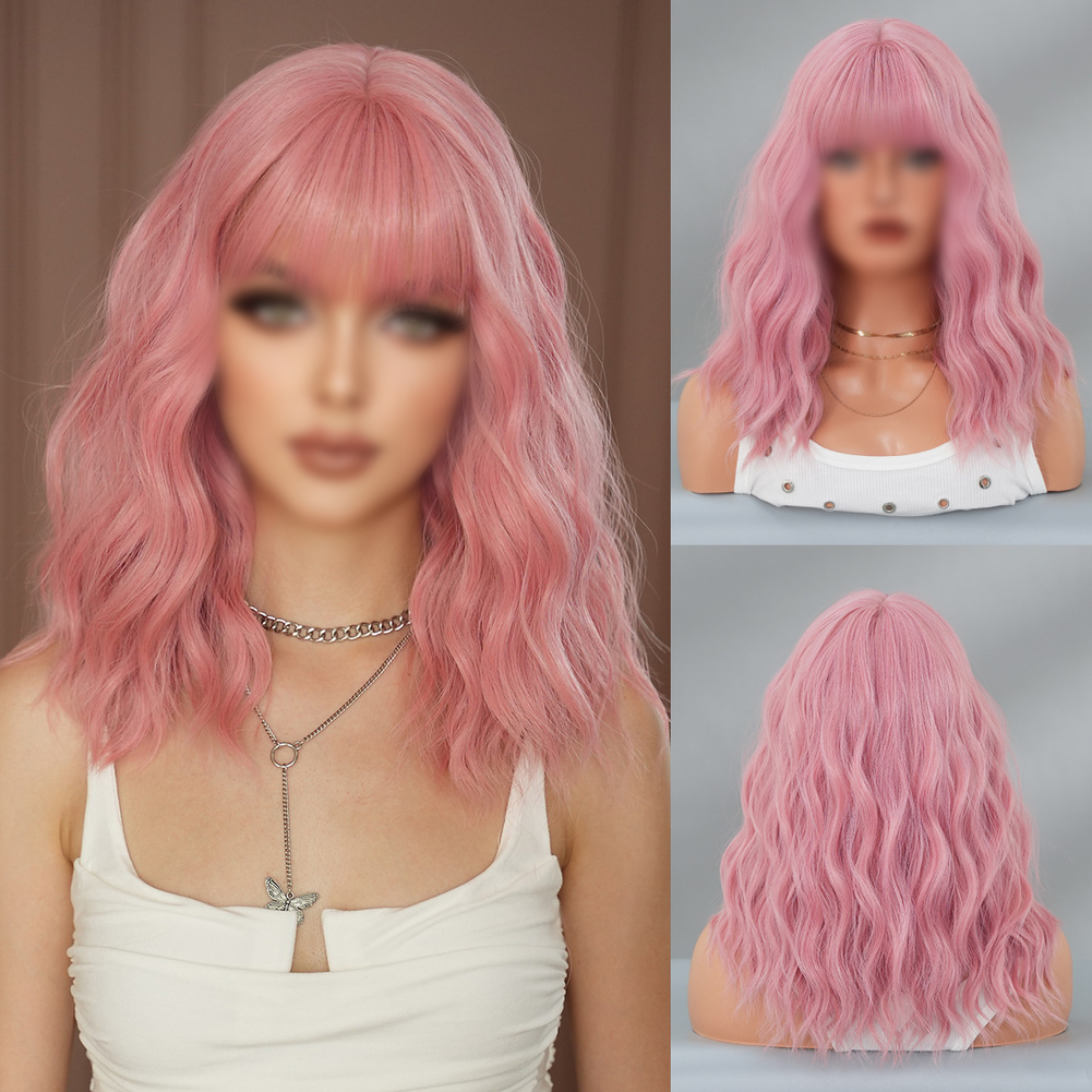Synthetic Fiber Wavy Bob For Wig with Bangs for Long Lasting Shape Retention